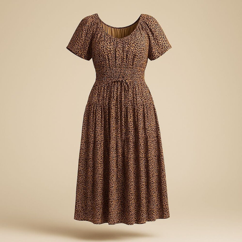 J.Crew Elena Puff-Sleeve Dress in Leopard Crepe de Chine Women's Size Small NWT